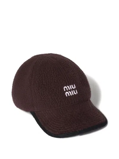 Miu Miu Fleece Baseball Cap In Brown