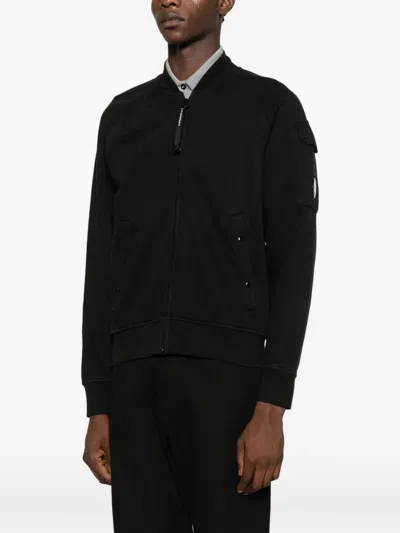C.p. Company Structured Black Jacket With Ribbed Cuffs In Black