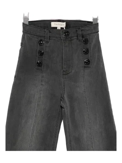 Twinset Button-embellished Jeans In Gray