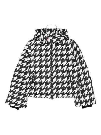 Perfect Moment Moment Houndstooth Hooded Embroidered Padded Down Ski Jacket In White