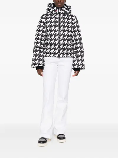 Perfect Moment Moment Houndstooth Hooded Embroidered Padded Down Ski Jacket In White