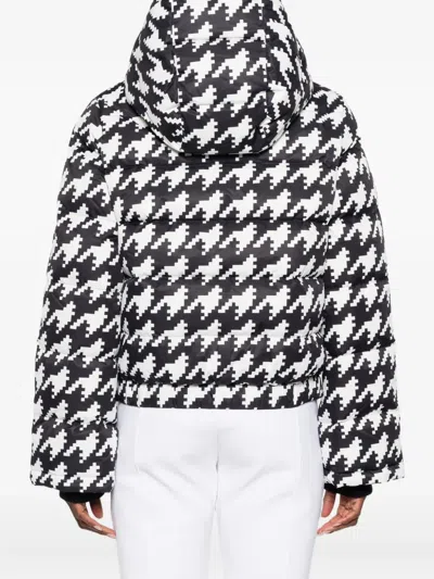Perfect Moment Moment Houndstooth Hooded Embroidered Padded Down Ski Jacket In White
