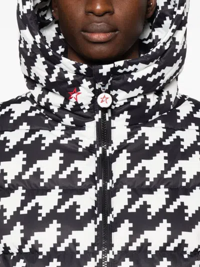 Perfect Moment Moment Houndstooth Hooded Embroidered Padded Down Ski Jacket In White