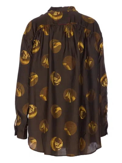 Uma Wang Long Sleeve Collared Printed Top In Brown