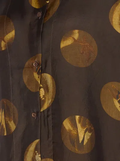 Uma Wang Long Sleeve Collared Printed Top In Brown