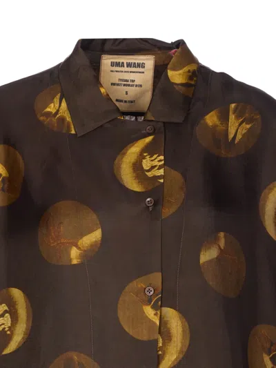 Uma Wang Long Sleeve Collared Printed Top In Brown