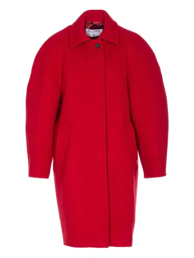 Filippa K Cocoon Raglan Sleeve Coat With Hidden Closure Coats Red In Red