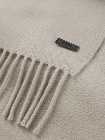 Hugo Boss Italian-made Scarf In Wool With Logo Patch In Neutral