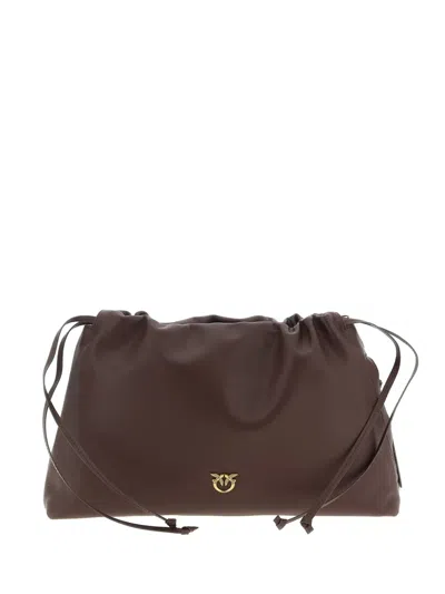 Pinko Mini Leather Clutch In Brown