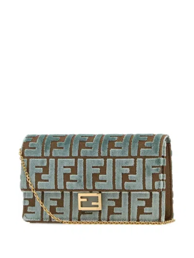 Fendi Women Baguette Wallet On Chain Ff Jacquard Fabric Shoulder Bag In Neutral