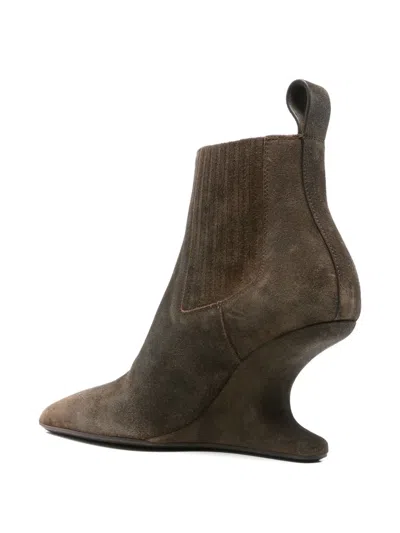 Rick Owens Sculptural Suede Ankle Boots With Pointed Toe In Green
