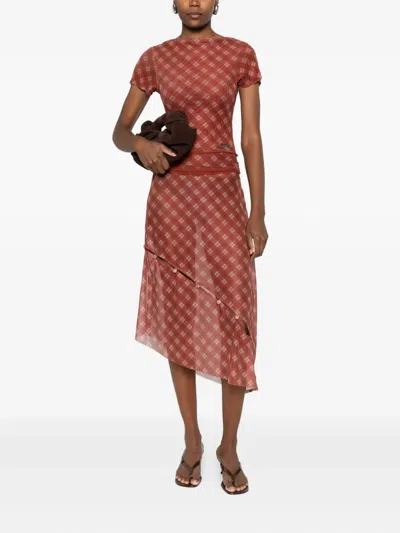 House Of Sunny Womens Retro Check Asymmetric Stretch-woven Midi Skirt Multi In Red