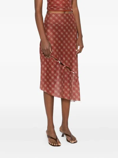 House Of Sunny Womens Retro Check Asymmetric Stretch-woven Midi Skirt Multi In Red