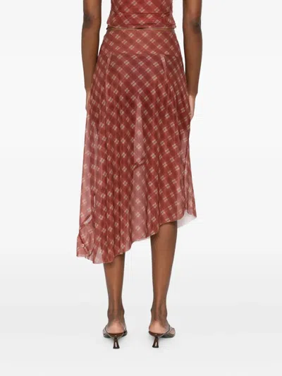 House Of Sunny Womens Retro Check Asymmetric Stretch-woven Midi Skirt Multi In Red