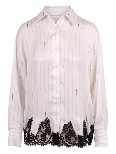 Ermanno Firenze Pinstriped Shirt With Lace In White