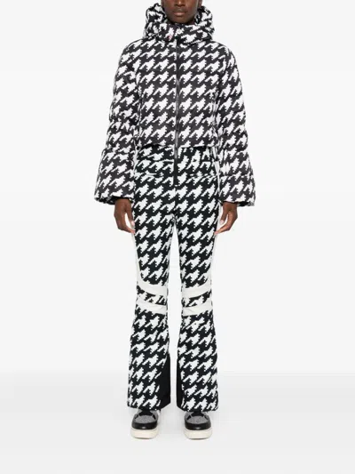 Perfect Moment Polar Flare Houndstooth Down Ski Suit In Black