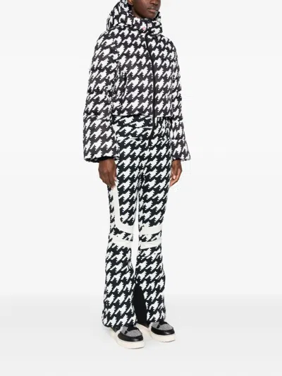 Perfect Moment Polar Flare Houndstooth Down Ski Suit In Black