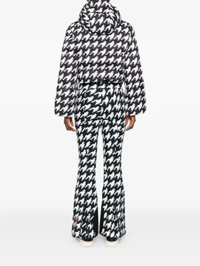Perfect Moment Polar Flare Houndstooth Down Ski Suit In Black