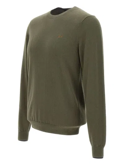 Sun 68 Crew-neck Embroidered-logo Sweater In Green