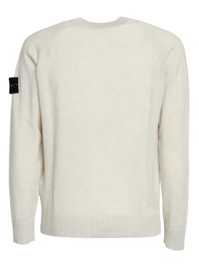 Stone Island Ivory Geelong Wool Cardigan With V-neck In Pattern