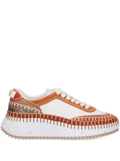 Chloé Nama Mixed Leather Low-top Platform Sneakers In Multi