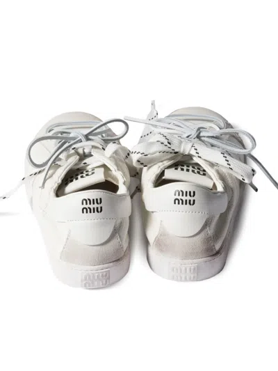 Miu Miu Deco Leather Sneakers In White