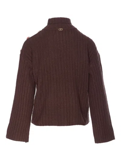 Liu •jo Crystal-application Sweater In Brown