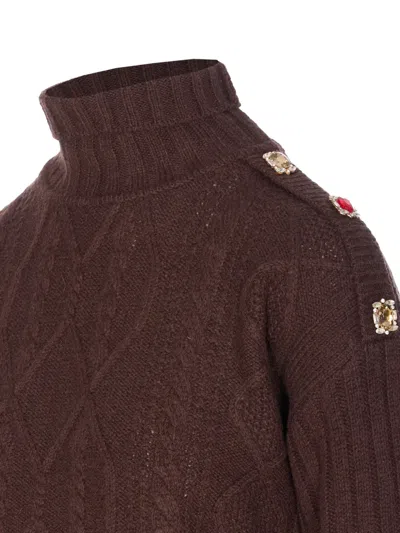 Liu •jo Crystal-application Sweater In Brown
