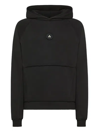 Peuterey Ribbed Knit Hoodie With Polished Finish In Black