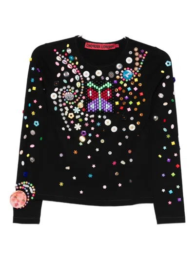 Chopova Lowena Black Night Defunct Beaded Jersey T-shirt In Black