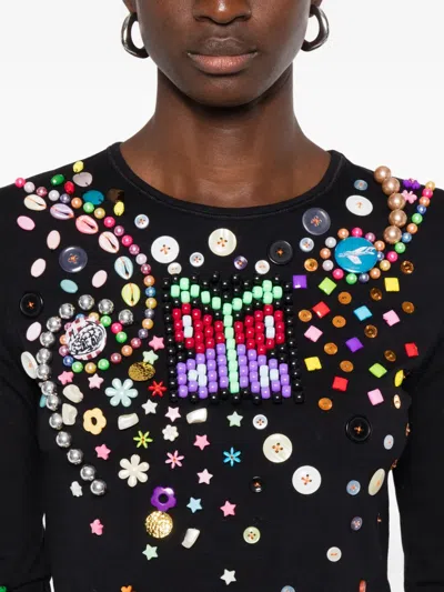 Chopova Lowena Black Night Defunct Beaded Jersey T-shirt In Black