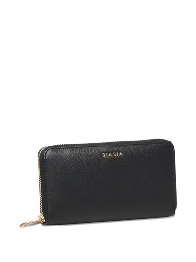 Biasia Leather Wallet With Logo In Black