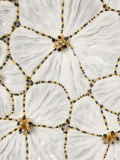 La Doublej Embroidered V Neck Scala Top Crystal Chiffon Embroidery In White