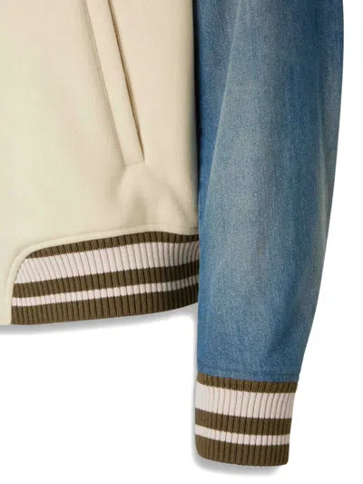 Off-white Ivory Bomber Jacket With Denim Sleeves In Multi