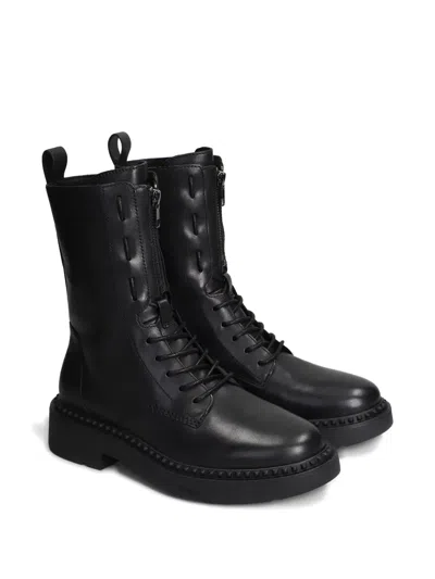 Ash Misty Combat Boots In Black Leather In Black