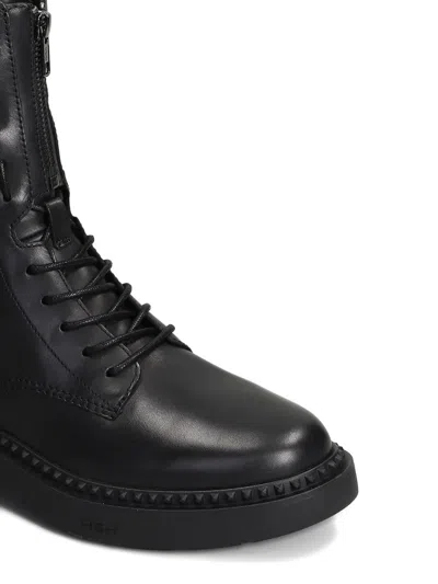 Ash Misty Combat Boots In Black Leather In Black