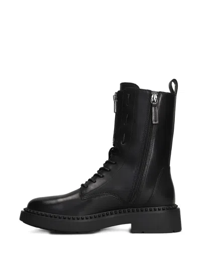 Ash Misty Combat Boots In Black Leather In Black
