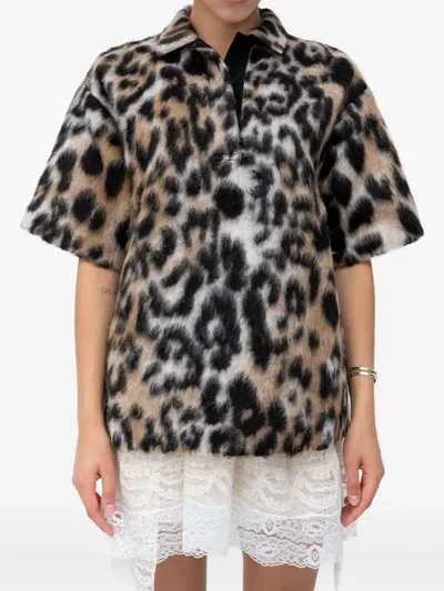 N°21 Leo-print Polo With Classic Collar And Plush Texture In Multi