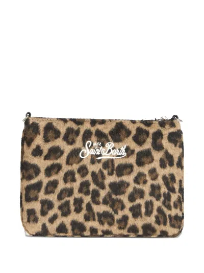 Mc2 Saint Barth Aline Leopard-print Clutch Bag In Brown