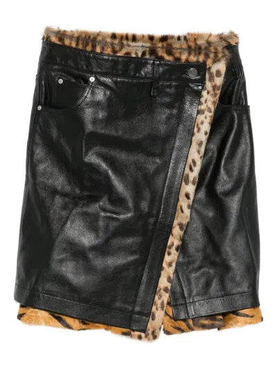 Martine Rose Black Wrap Leather Midi Skirt In Black