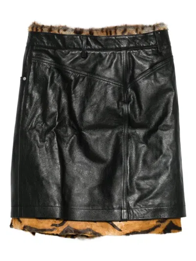 Martine Rose Black Wrap Leather Midi Skirt In Black