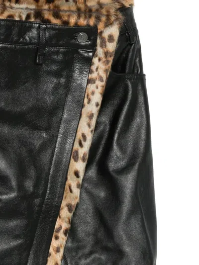 Martine Rose Black Wrap Leather Midi Skirt In Black