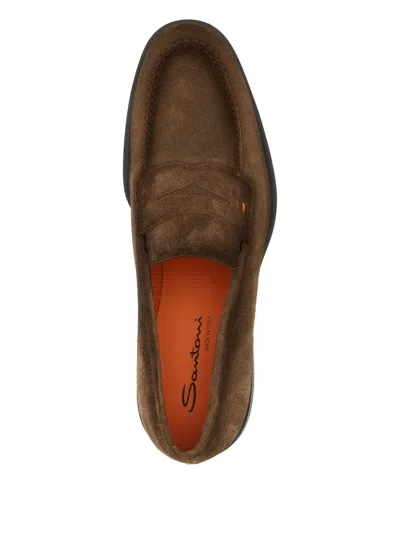 Santoni Easy Penny Loafer In Brown