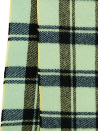 Ganni Reversible Wool Scarf Check Pattern In Green