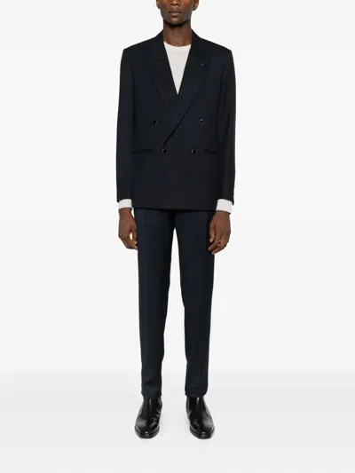 Lardini Double-breasted Jacket In Blue