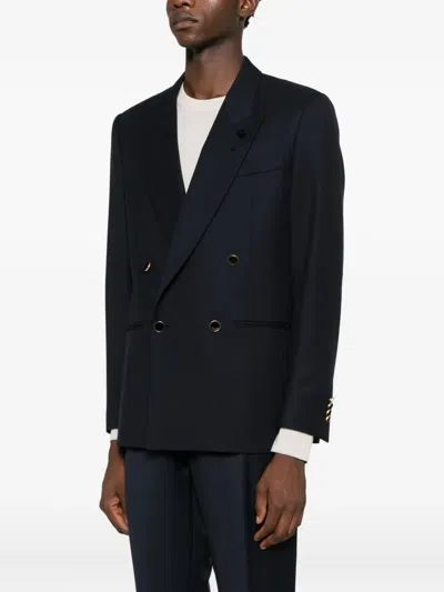 Lardini Double-breasted Jacket In Blue