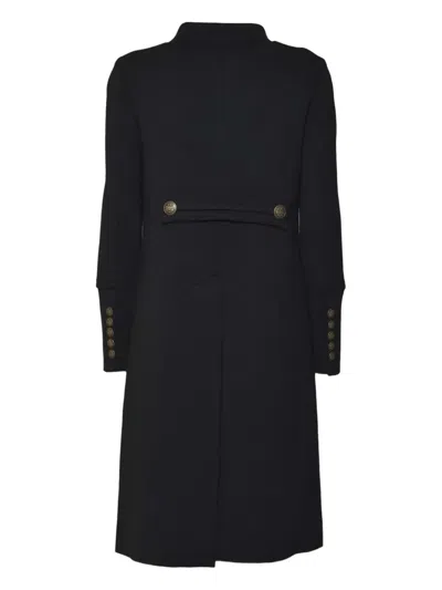 Charlott Long Black Wool Coat With Decorative Buttons And High Collar In Black