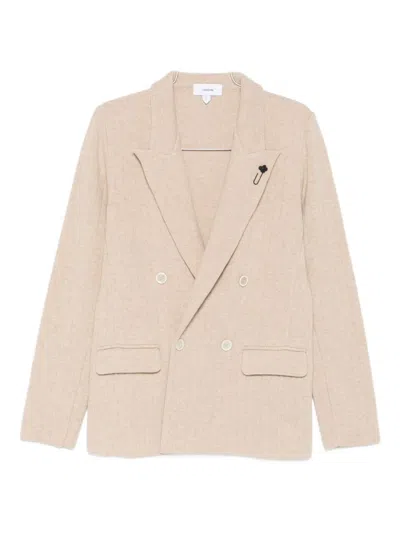 Lardini Double-breasted Textured Jacket In Neutral