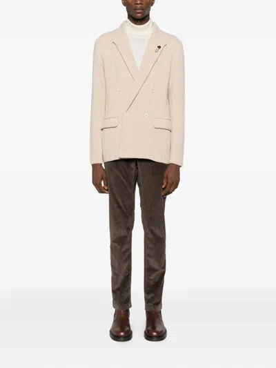 Lardini Double-breasted Textured Jacket In Neutral