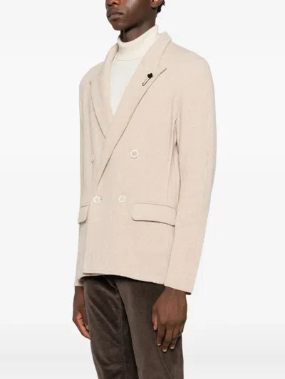 Lardini Double-breasted Textured Jacket In Neutral